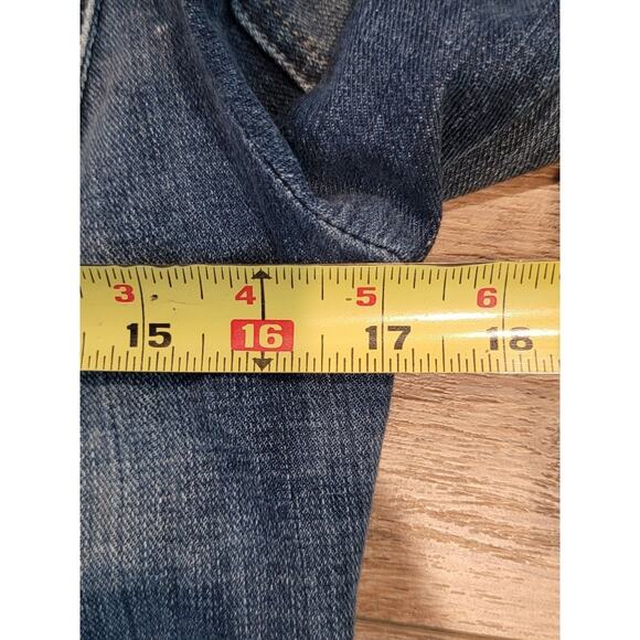 VTG GUESS Denim Jacket Women's Distressed Blue Sz M Gold Buttons Y2k Streetwear - Picture 10 of 12